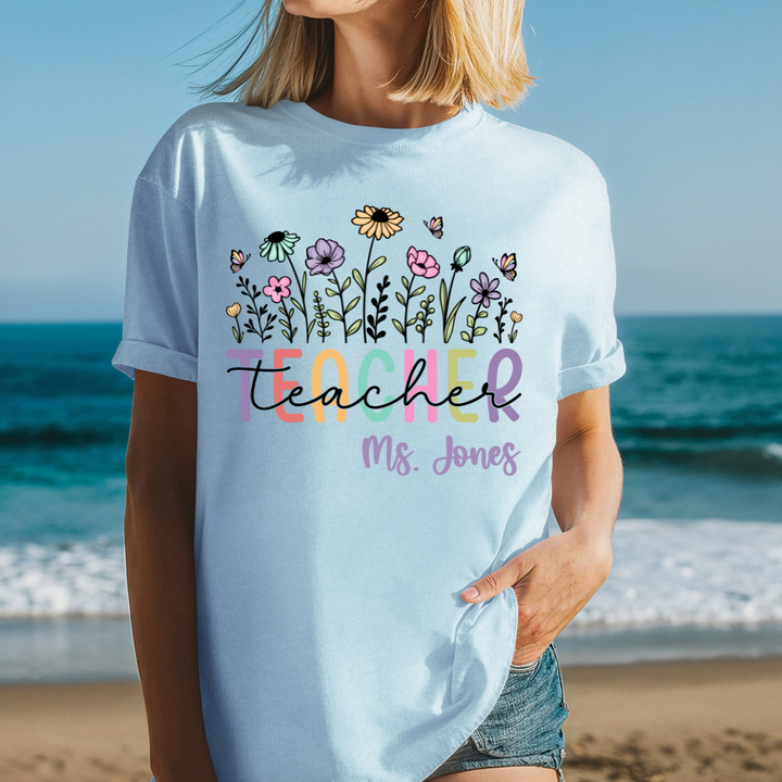 Floral Teacher T-Shirt - Personalized Gift for Educators