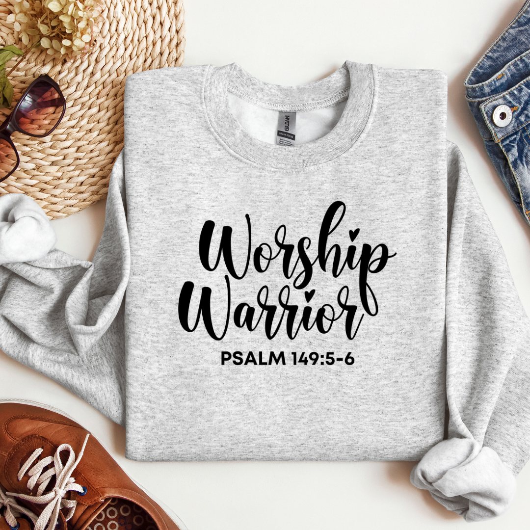Worship Warrior Crewneck Sweatshirt | Psalm 149:5-6 | Unisex Heavy Blend