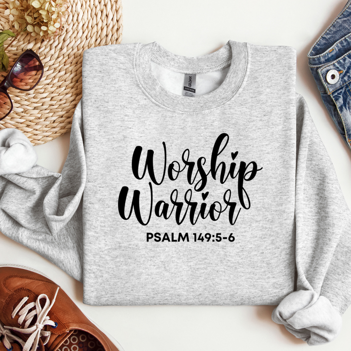 Worship Warrior Crewneck Sweatshirt | Psalm 149:5-6 | Unisex Heavy Blend