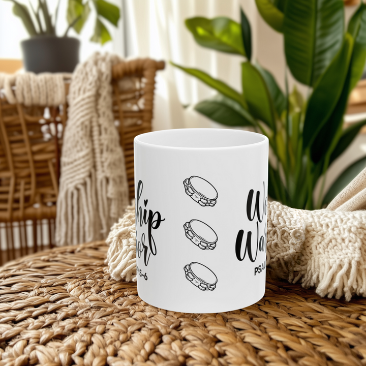 Worship Warrior Ceramic Mug - Inspirational Psalm 149:5-6 Coffee Cup