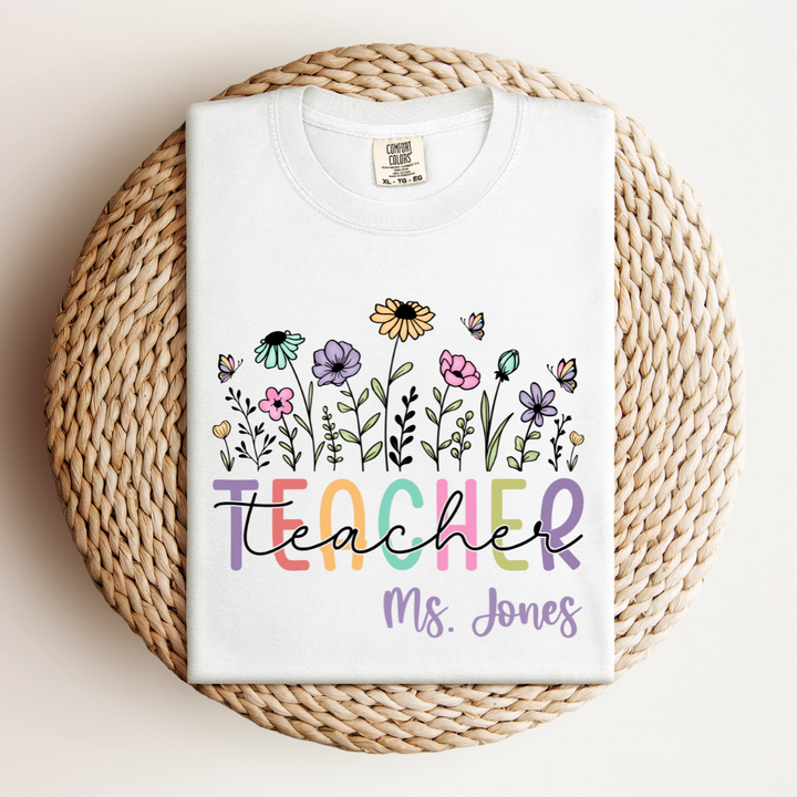 Floral Teacher T-Shirt - Personalized Gift for Educators