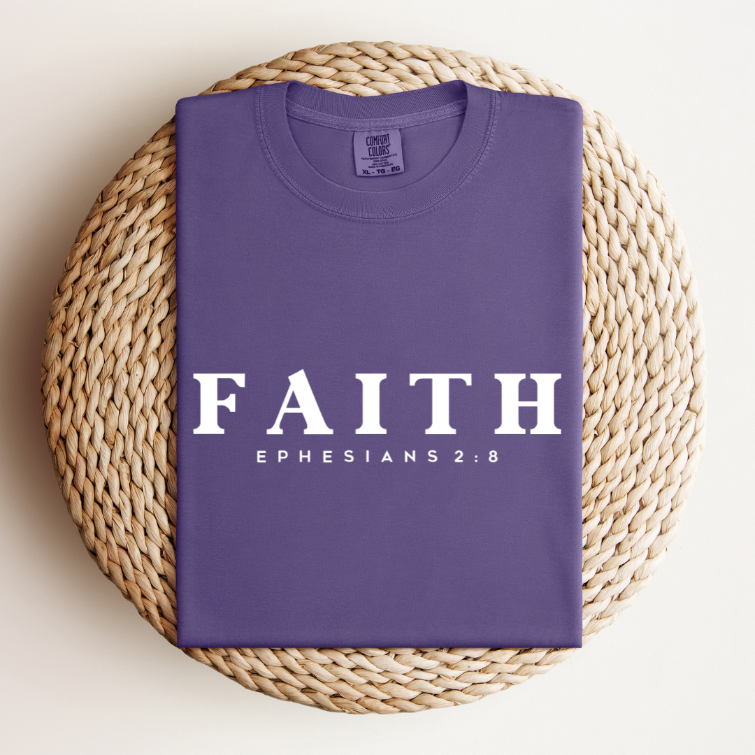 Garment-Dyed Faith T-Shirt | Ephesians 2:8 Inspirational Tee