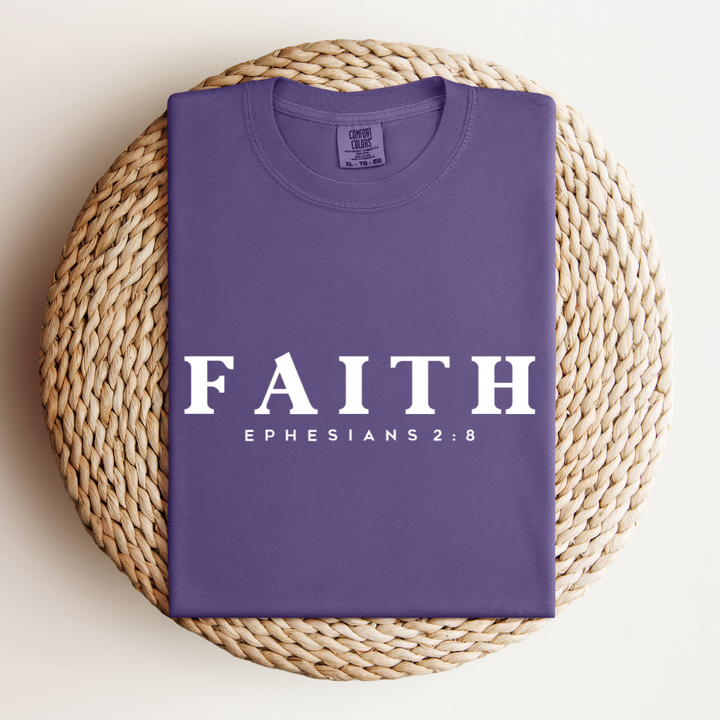 Garment-Dyed Faith T-Shirt | Ephesians 2:8 Inspirational Tee