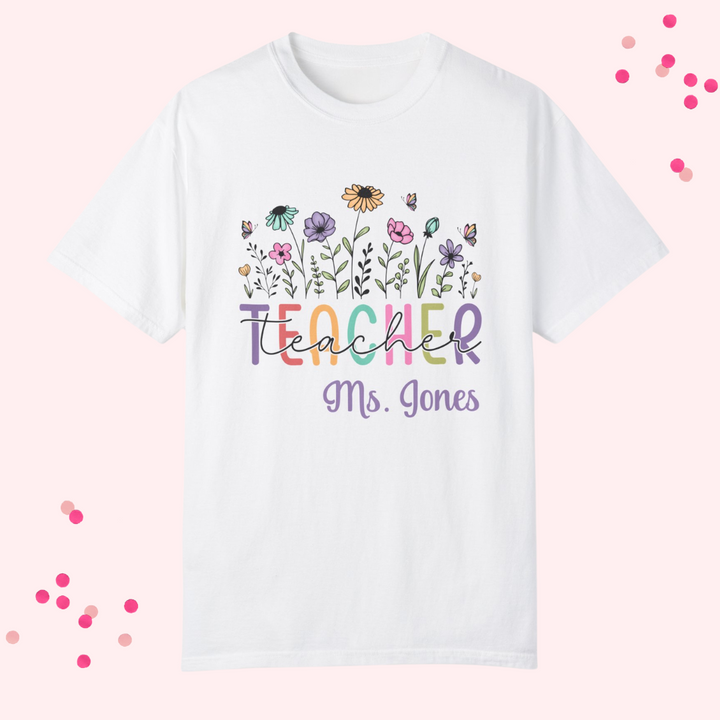 Floral Teacher T-Shirt - Personalized Gift for Educators