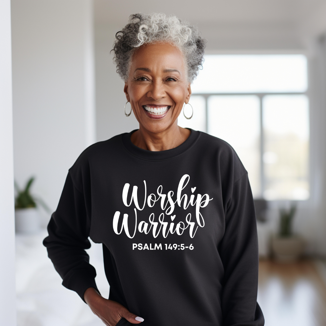 Worship Warrior Crewneck Sweatshirt | Psalm 149:5-6 | Unisex Heavy Blend