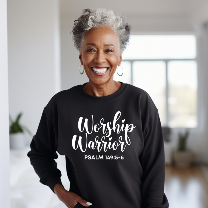 Worship Warrior Crewneck Sweatshirt | Psalm 149:5-6 | Unisex Heavy Blend