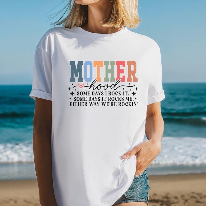 Motherhood: We're Rockin’" Tee – Garment-Dyed Unisex T-Shirt for Moms